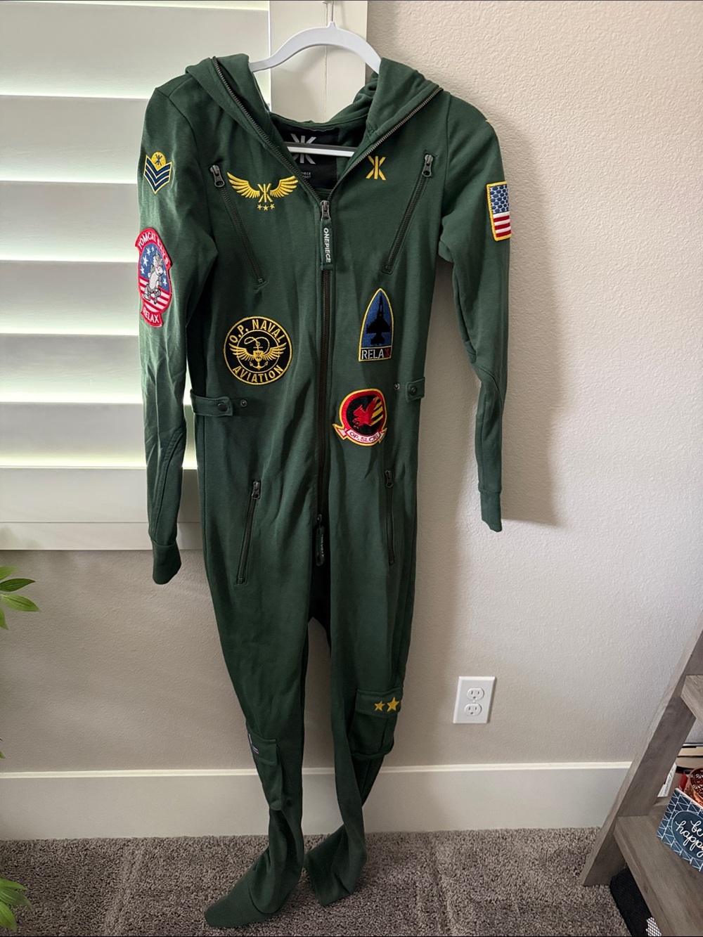 OnePiece Brand Hooded Green Jumpsuit with Aviation Patches